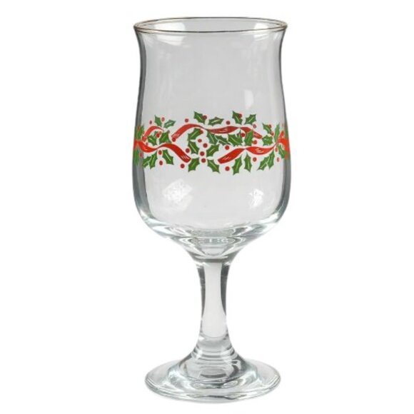Set of 6 vintage Libbey Holly Berry Christmas wine glasses water goblets - Picture 4 of 12